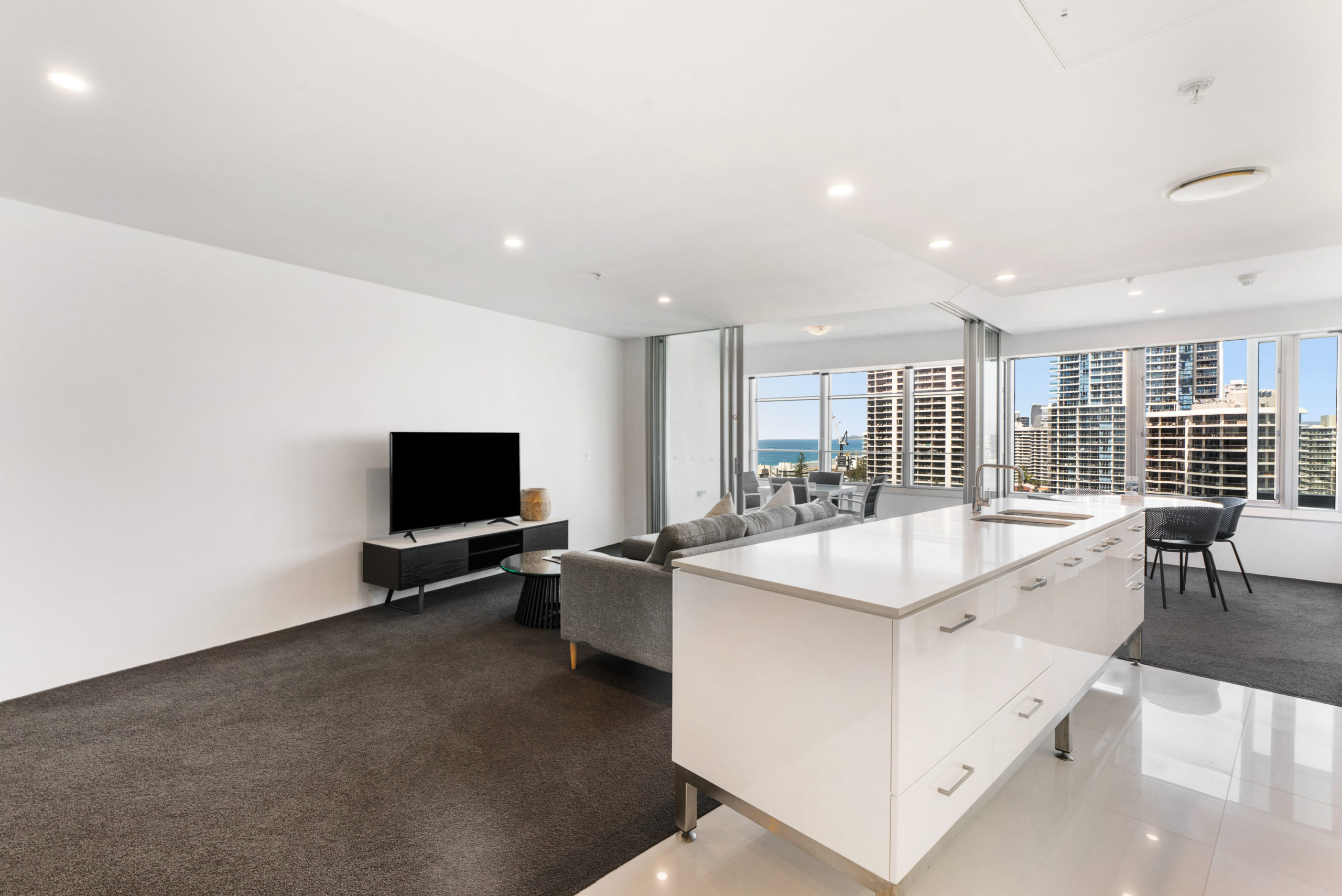 One Bedroom Spa Kitchen Counter Top & Living Area